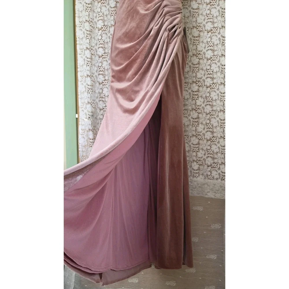 Renz Bridal Maxi Dress XS Dusty Pink Velvet Sleeveless Side Slit Bridesmaid NWT